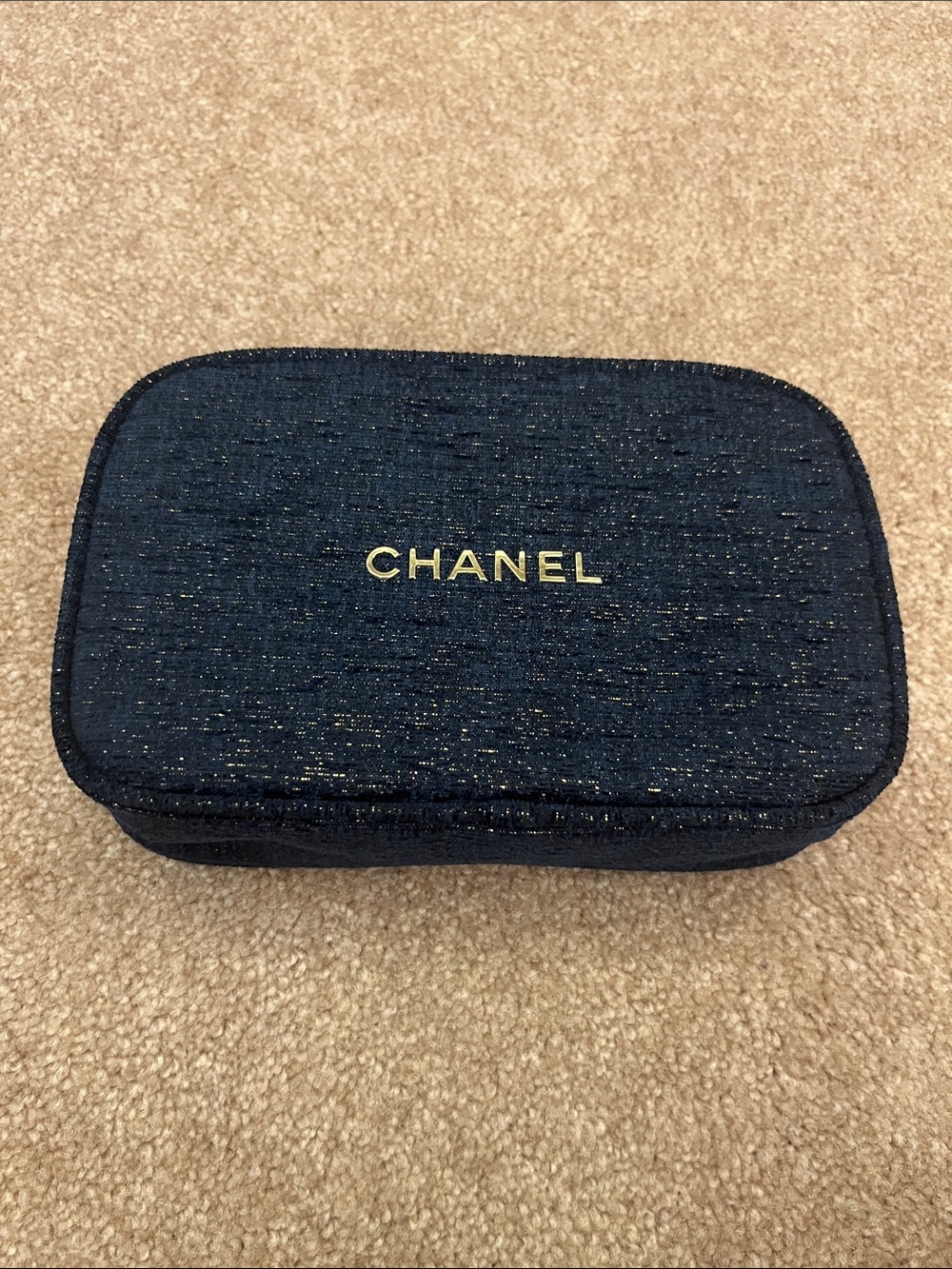 CHANEL Navy with Gold Logo Compact cosmetic  bag